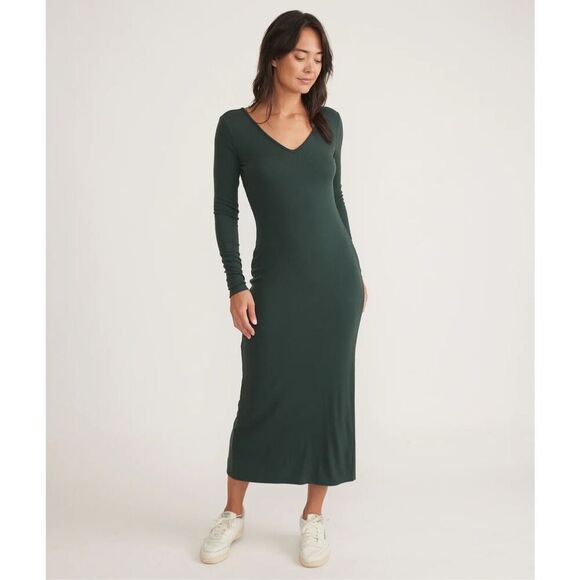 Marine Layer Lexi Rib V-Neck Maxi Dress In Green Gables - Picture 1 of 11